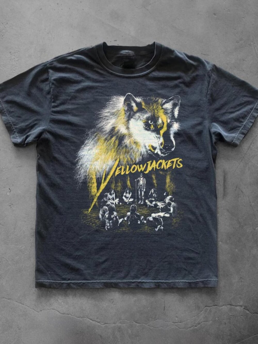 Washed Black Vintage Wilderness Wolf Cult Graphic T-Shirt